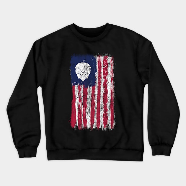 Grunge American Flag With Hops Crewneck Sweatshirt by byfab